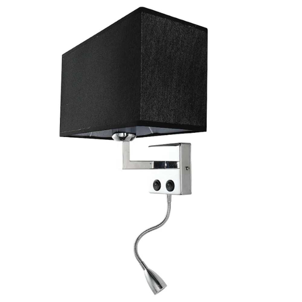Arandela Tissu Preta Com Haste Flexível De Led Integrado