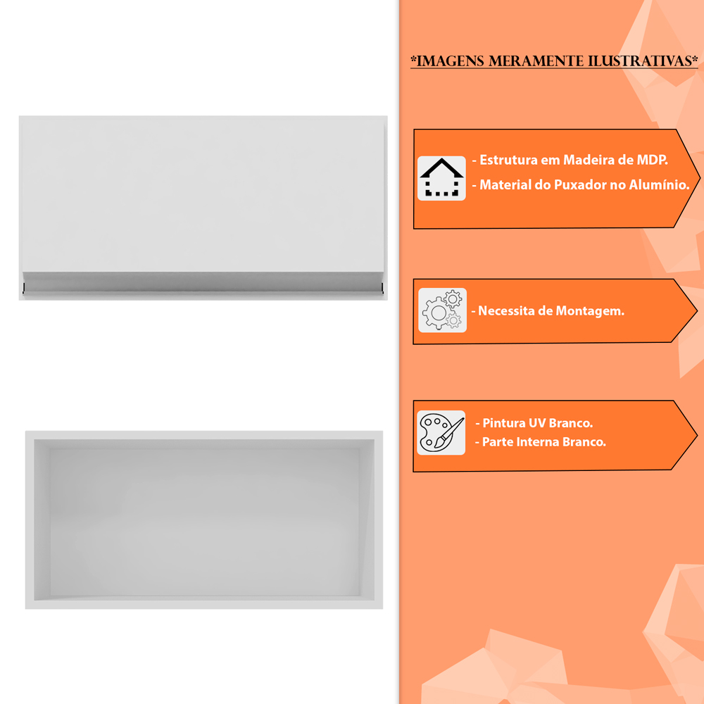 Armário Aéreo para Cozinha 60cm Porta Basculante Madrid Branco - Montanaris Decor