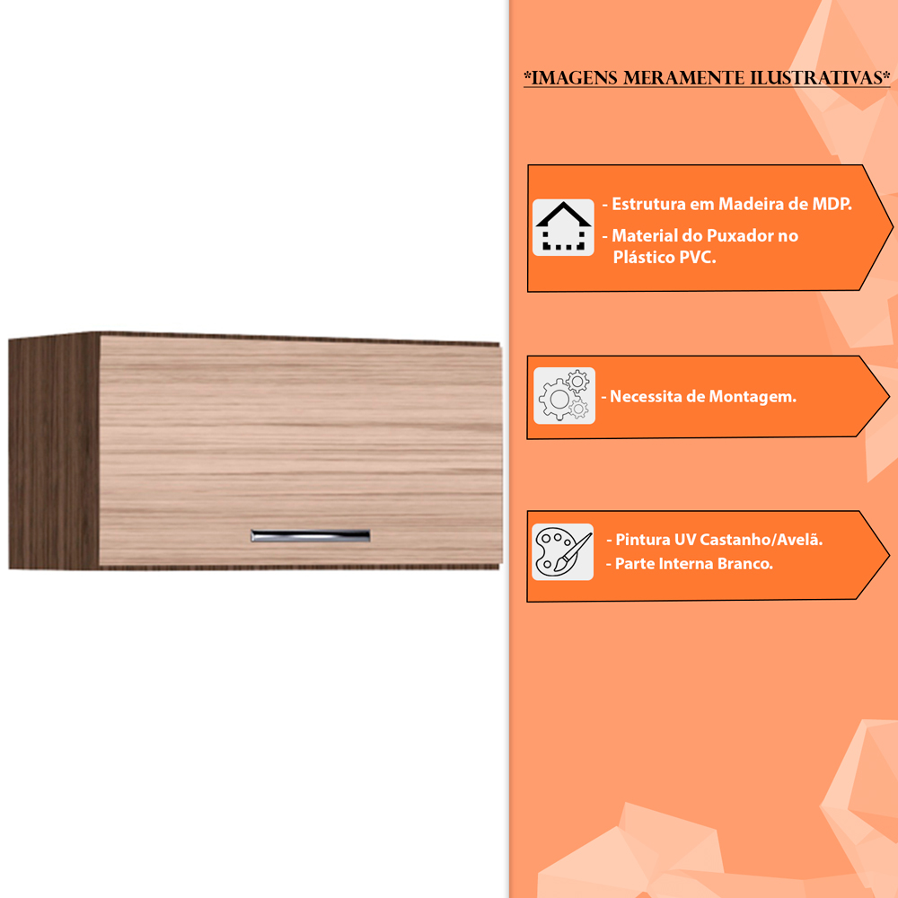 Armário Aéreo para Cozinha 60cm Porta Basculante Vitória Castanho/Avelã - Montanaris Decor