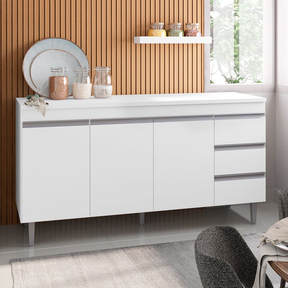 Balcão de Cozinha Madrid para Pia de 120cm Branco - Montanaris Decor