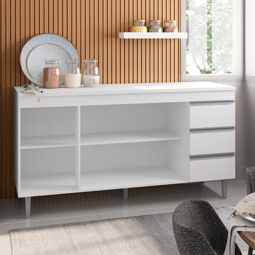 Balcão de Cozinha Madrid para Pia de 120cm Branco - Montanaris Decor