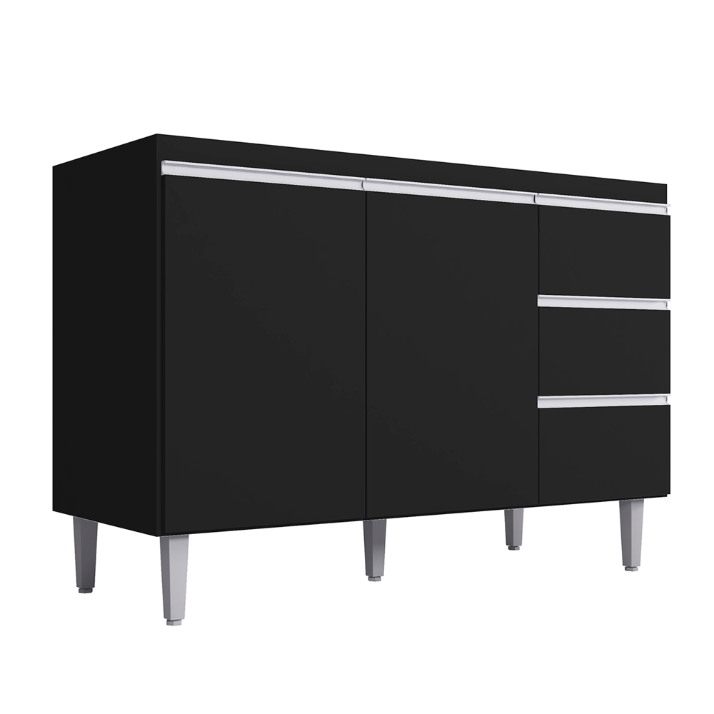 Balcão de Cozinha Madrid para Pia de 120cm Preto - Montanaris Decor