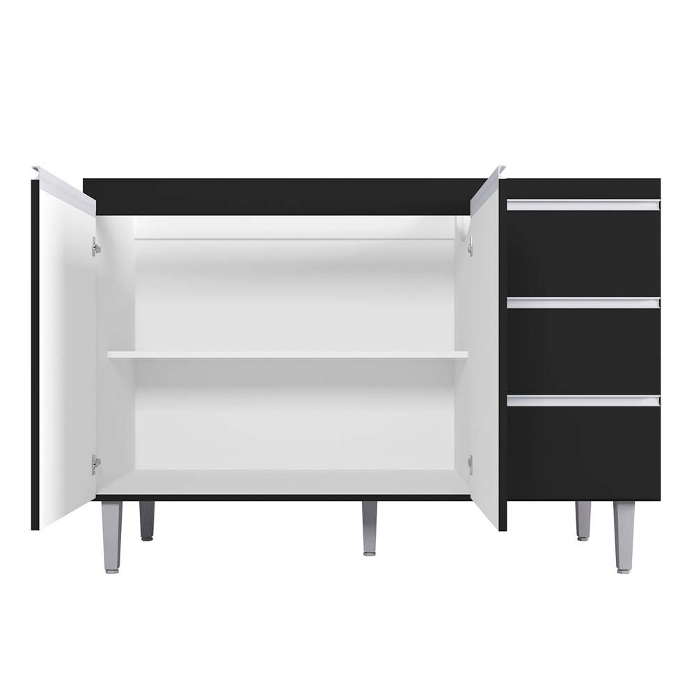 Balcão de Cozinha Madrid para Pia de 120cm Preto - Montanaris Decor