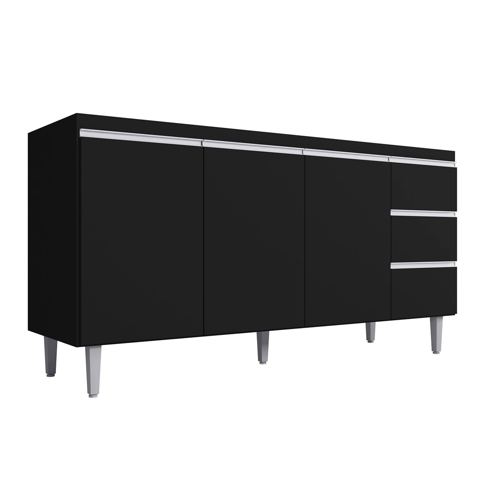 Balcão de Cozinha Madrid para Pia de 160cm Preto - Montanaris Decor