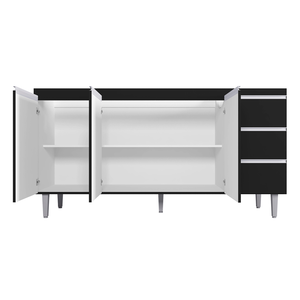 Balcão de Cozinha Madrid para Pia de 160cm Preto - Montanaris Decor
