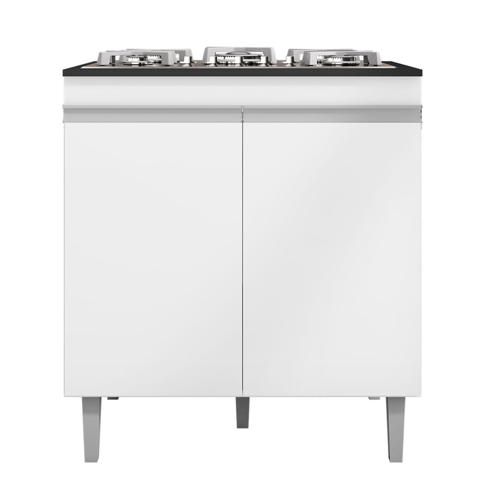 Balcão de Cozinha para Cooktop com Tampo Preto Madrid Branco - Montanaris Decor