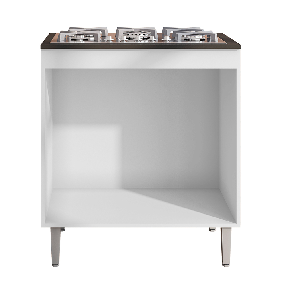 Balcão de Cozinha para Cooktop com Tampo Preto Madrid Branco - Montanaris Decor