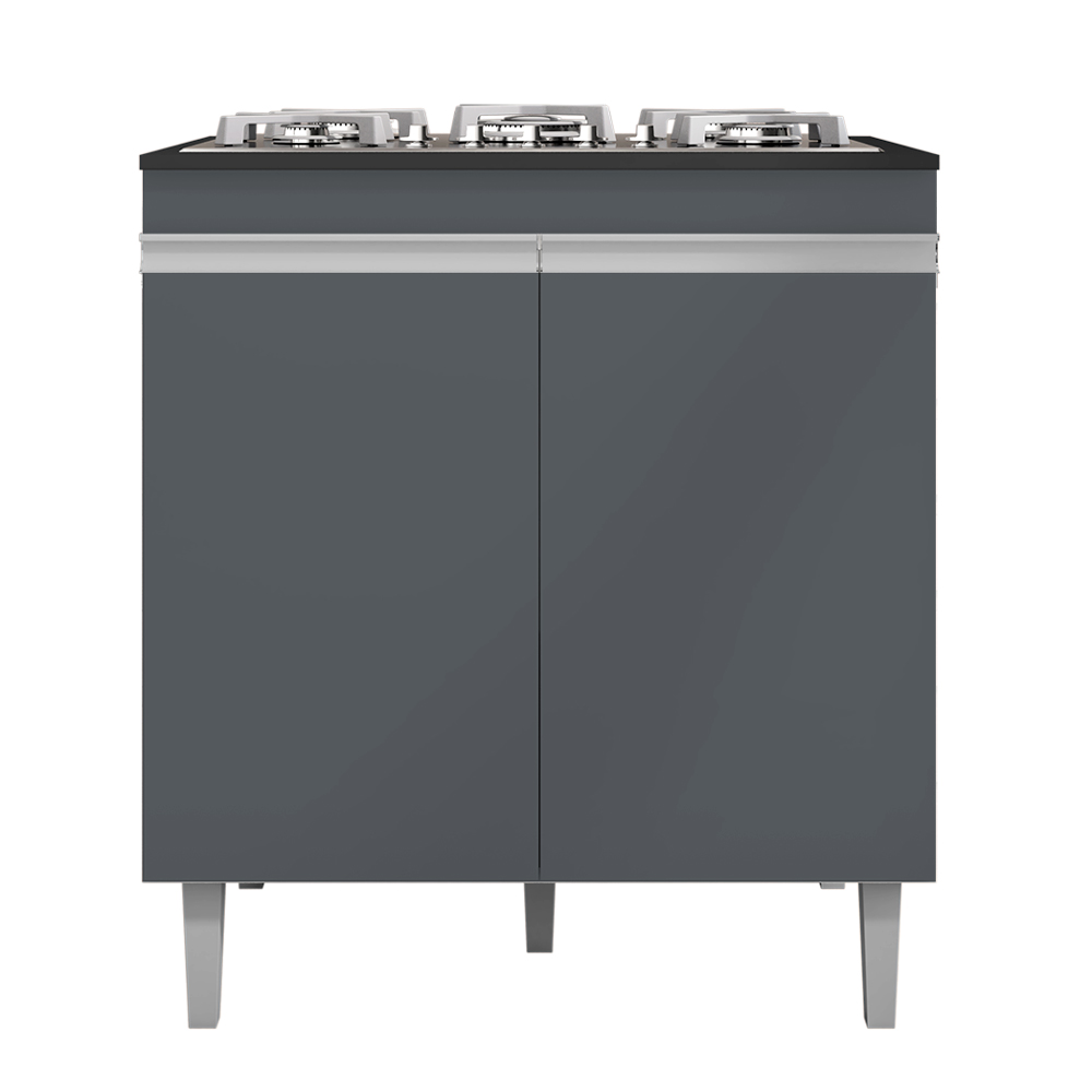 Balcão de Cozinha para Cooktop com Tampo Preto Madrid Cinza - Montanaris Decor