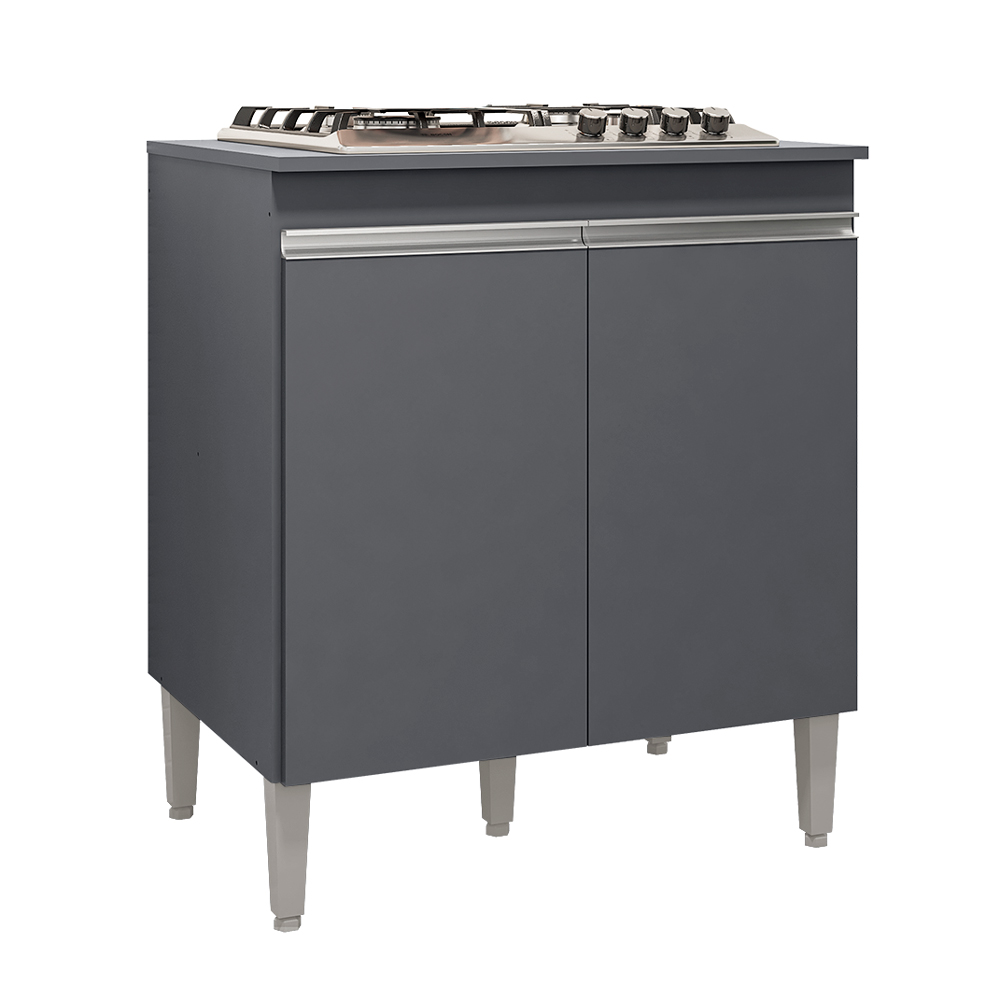 Balcão de Cozinha para Cooktop com Tampo Preto Madrid Cinza - Montanaris Decor