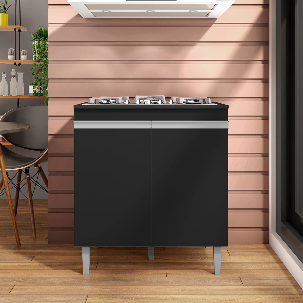 Balcão de Cozinha para Cooktop com Tampo Preto Madrid Preto - Montanaris Decor