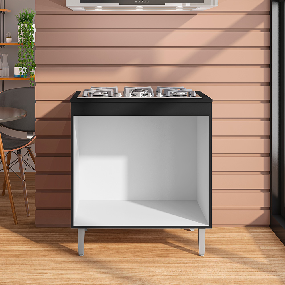 Balcão de Cozinha para Cooktop com Tampo Preto Madrid Preto - Montanaris Decor