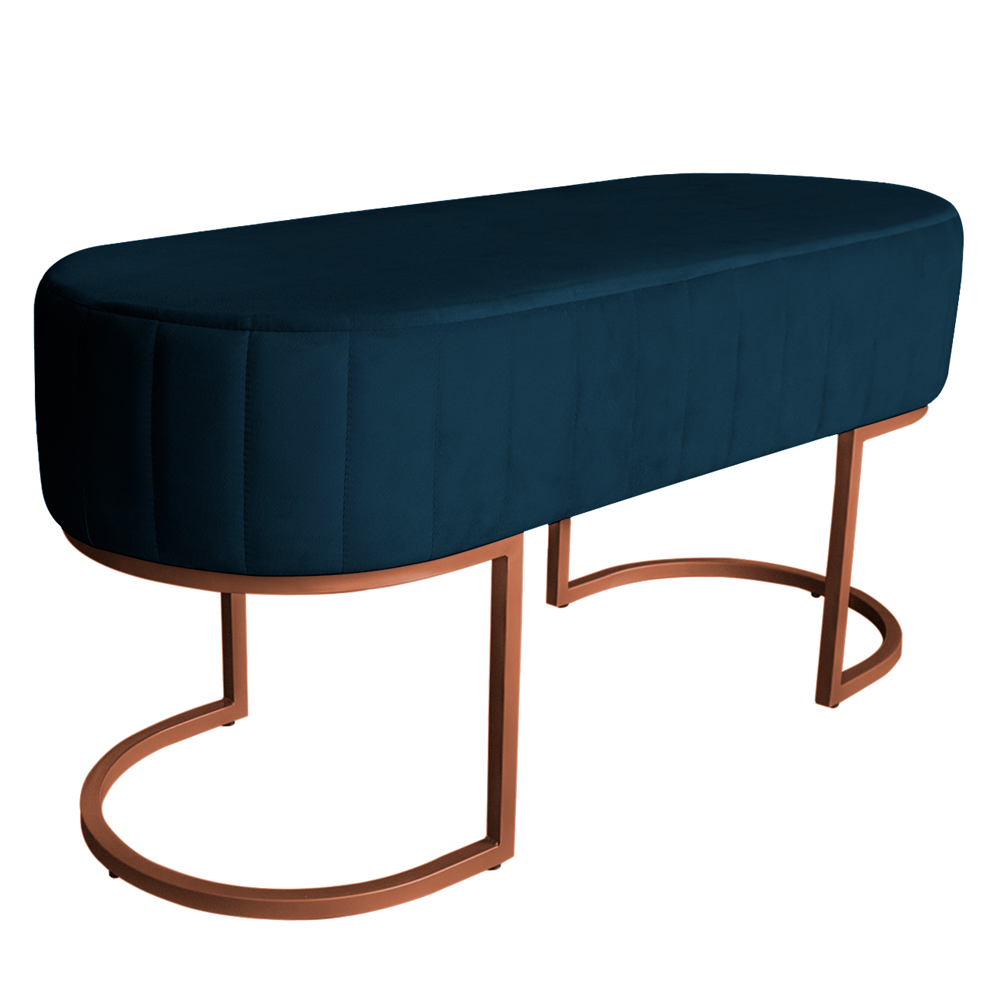 Banco Recamier Estofado Luana Base Bronze Veludo Azul Marinho - Montanaris Decor