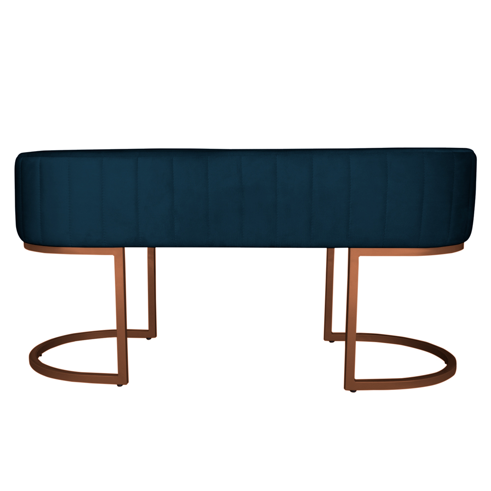 Banco Recamier Estofado Luana Base Bronze Veludo Azul Marinho - Montanaris Decor