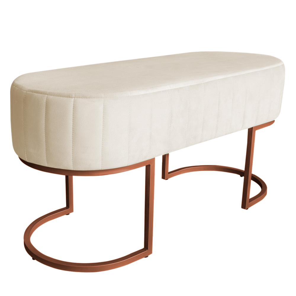 Banco Recamier Estofado Luana Base Bronze Veludo Bege - Montanaris Decor