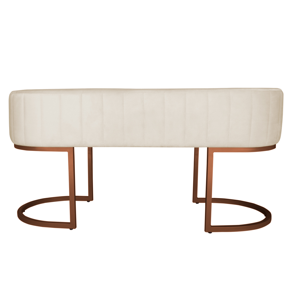 Banco Recamier Estofado Luana Base Bronze Veludo Bege - Montanaris Decor