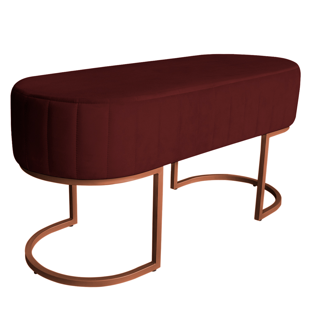 Banco Recamier Estofado Luana Base Bronze Veludo Bordô - Montanaris Decor