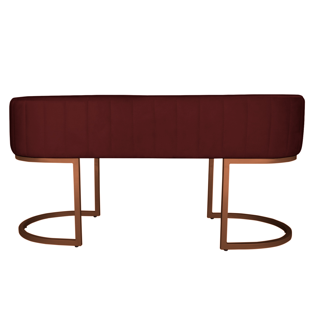 Banco Recamier Estofado Luana Base Bronze Veludo Bordô - Montanaris Decor