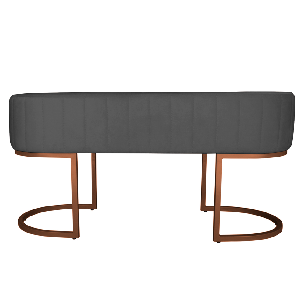 Banco Recamier Estofado Luana Base Bronze Veludo Cinza - Montanaris Decor