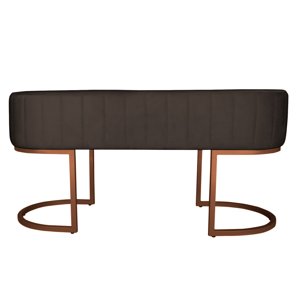 Banco Recamier Estofado Luana Base Bronze Veludo Marrom - Montanaris Decor