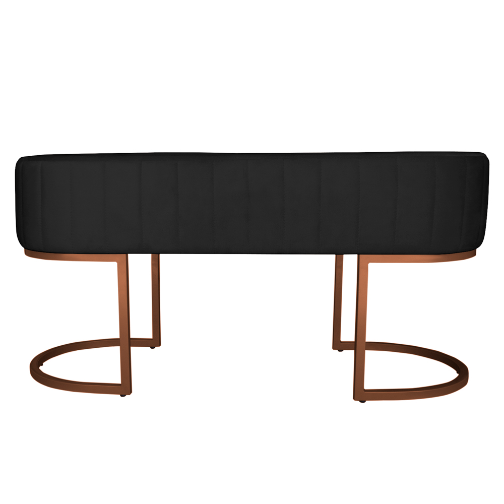 Banco Recamier Estofado Luana Base Bronze Veludo Preto - Montanaris Decor