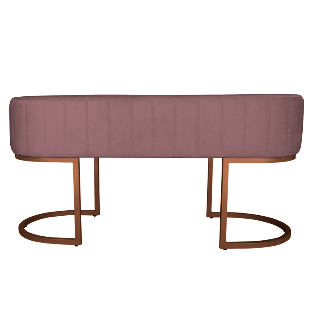 Banco Recamier Estofado Luana Base Bronze Veludo Rosê - Montanaris Decor