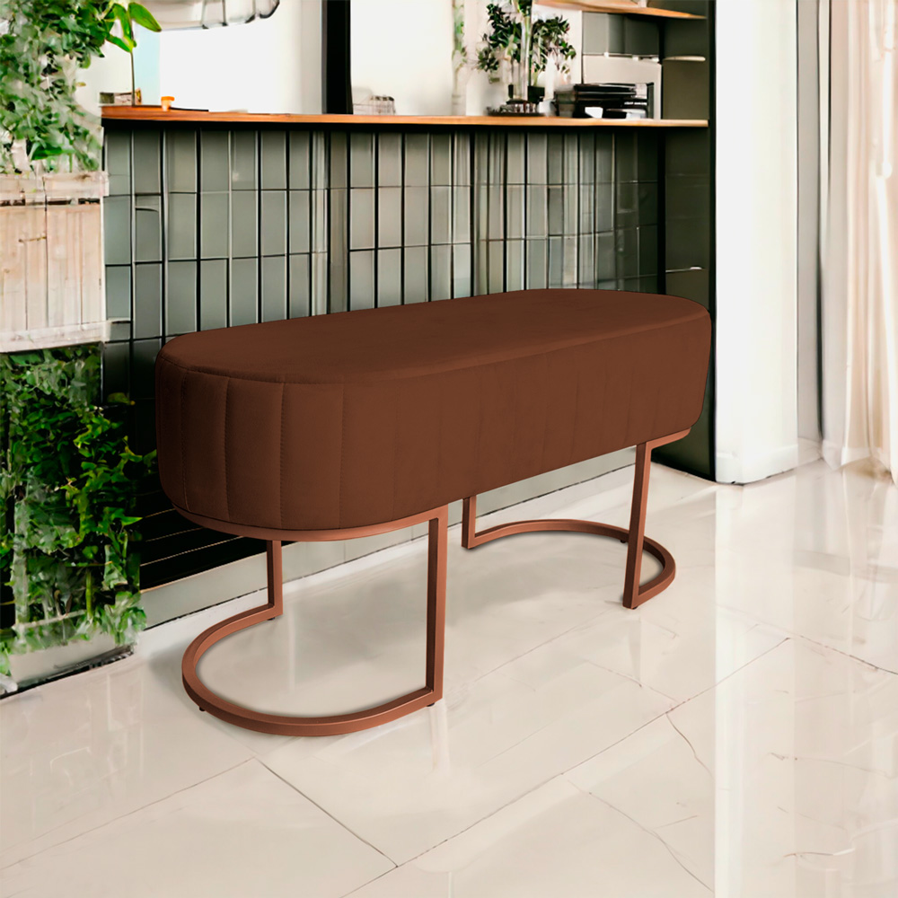 Banco Recamier Estofado Luana Base Bronze Veludo Terracota - Montanaris Decor