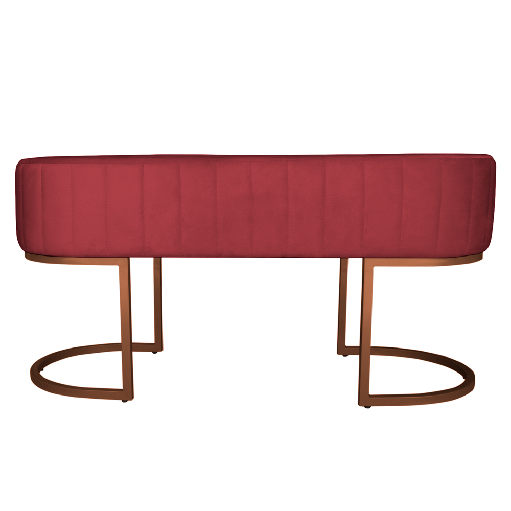 Banco Recamier Estofado Luana Base Bronze Veludo Vermelho - Montanaris Decor