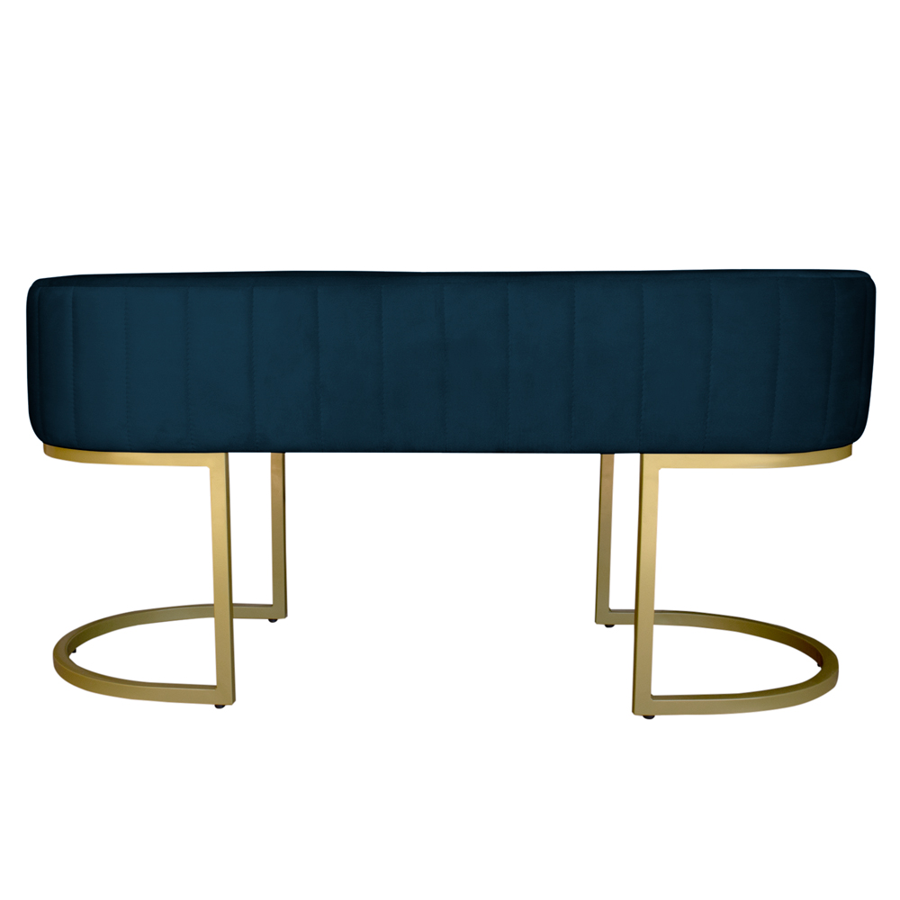 Banco Recamier Estofado Luana Base Gold Veludo Azul Marinho - Montanaris Decor