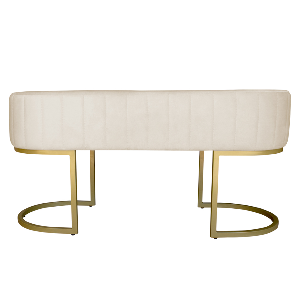 Banco Recamier Estofado Luana Base Gold Veludo Bege - Montanaris Decor