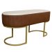 Banco Recamier Estofado Luana Base Gold Veludo Bege/Pu Caramelo - Montanaris Decor