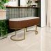 Banco Recamier Estofado Luana Base Gold Veludo Bege/Pu Caramelo - Montanaris Decor