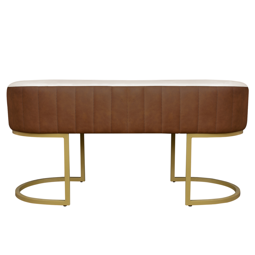 Banco Recamier Estofado Luana Base Gold Veludo Bege/Pu Caramelo - Montanaris Decor
