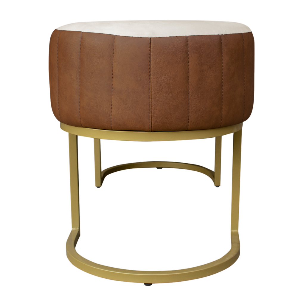 Banco Recamier Estofado Luana Base Gold Veludo Bege/Pu Caramelo - Montanaris Decor
