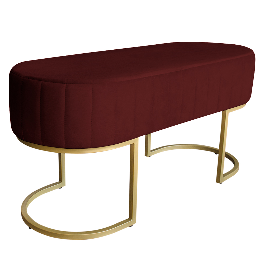 Banco Recamier Estofado Luana Base Gold Veludo Bordô - Montanaris Decor