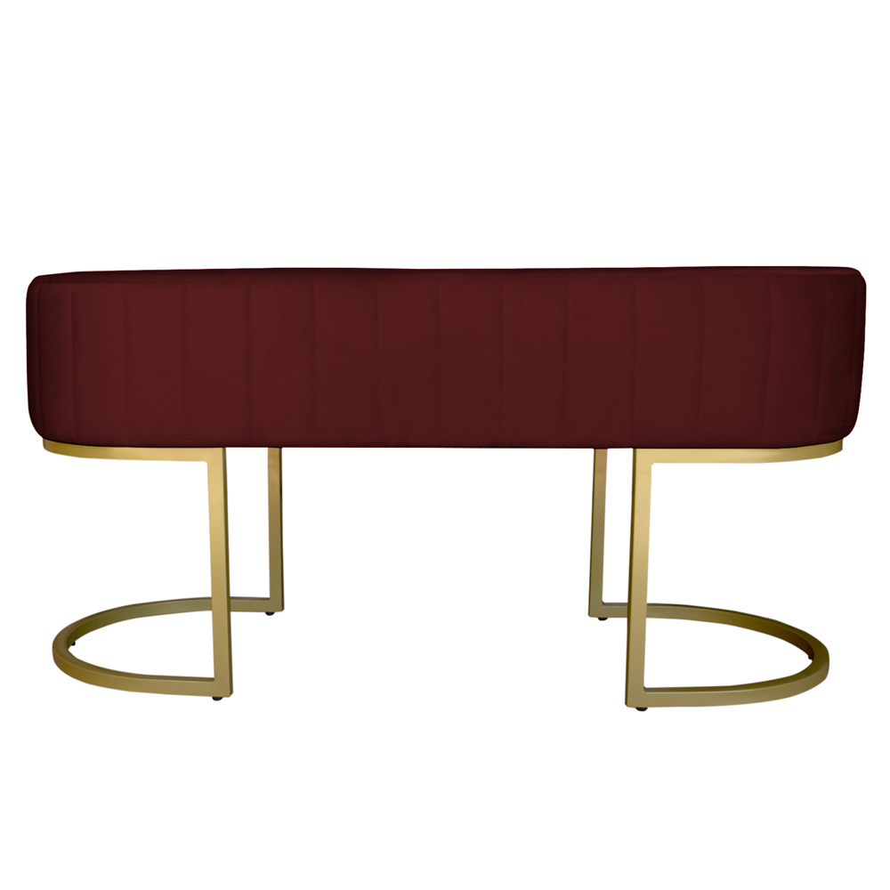 Banco Recamier Estofado Luana Base Gold Veludo Bordô - Montanaris Decor