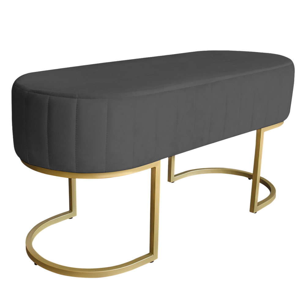 Banco Recamier Estofado Luana Base Gold Veludo Cinza - Montanaris Decor