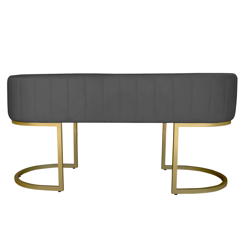 Banco Recamier Estofado Luana Base Gold Veludo Cinza - Montanaris Decor