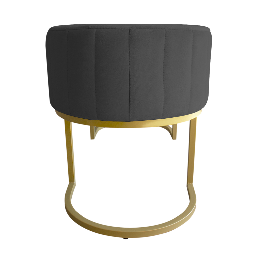 Banco Recamier Estofado Luana Base Gold Veludo Cinza - Montanaris Decor