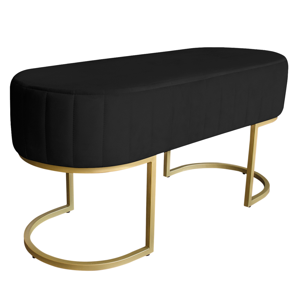 Banco Recamier Estofado Luana Base Gold Veludo Preto - Montanaris Decor