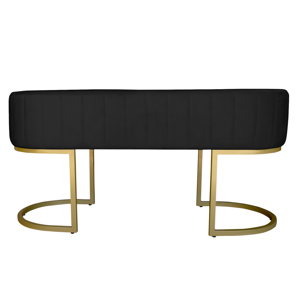 Banco Recamier Estofado Luana Base Gold Veludo Preto - Montanaris Decor