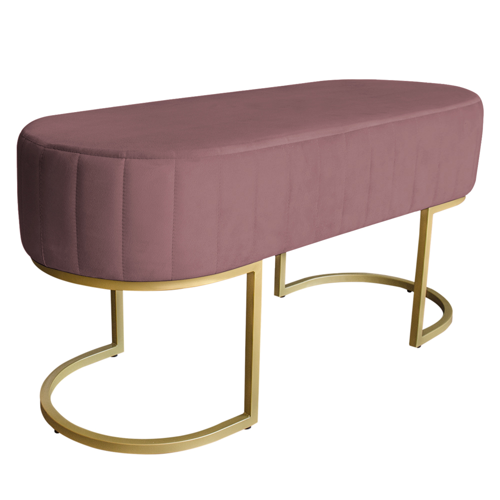 Banco Recamier Estofado Luana Base Gold Veludo Rosê - Montanaris Decor