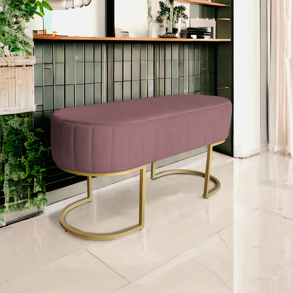 Banco Recamier Estofado Luana Base Gold Veludo Rosê - Montanaris Decor