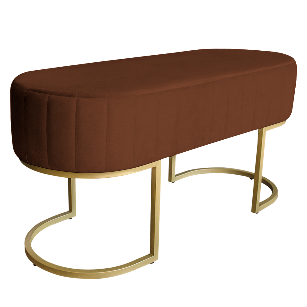 Banco Recamier Estofado Luana Base Gold Veludo Terracota - Montanaris Decor