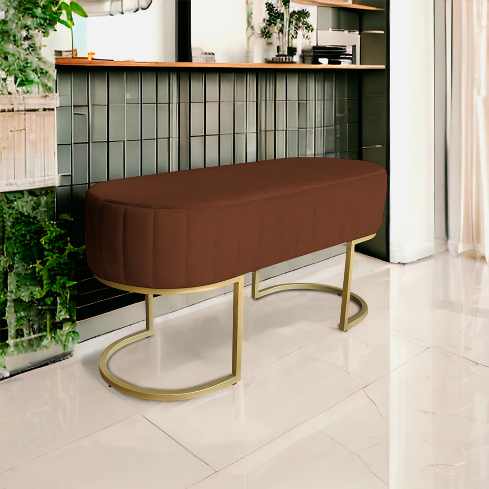 Banco Recamier Estofado Luana Base Gold Veludo Terracota - Montanaris Decor