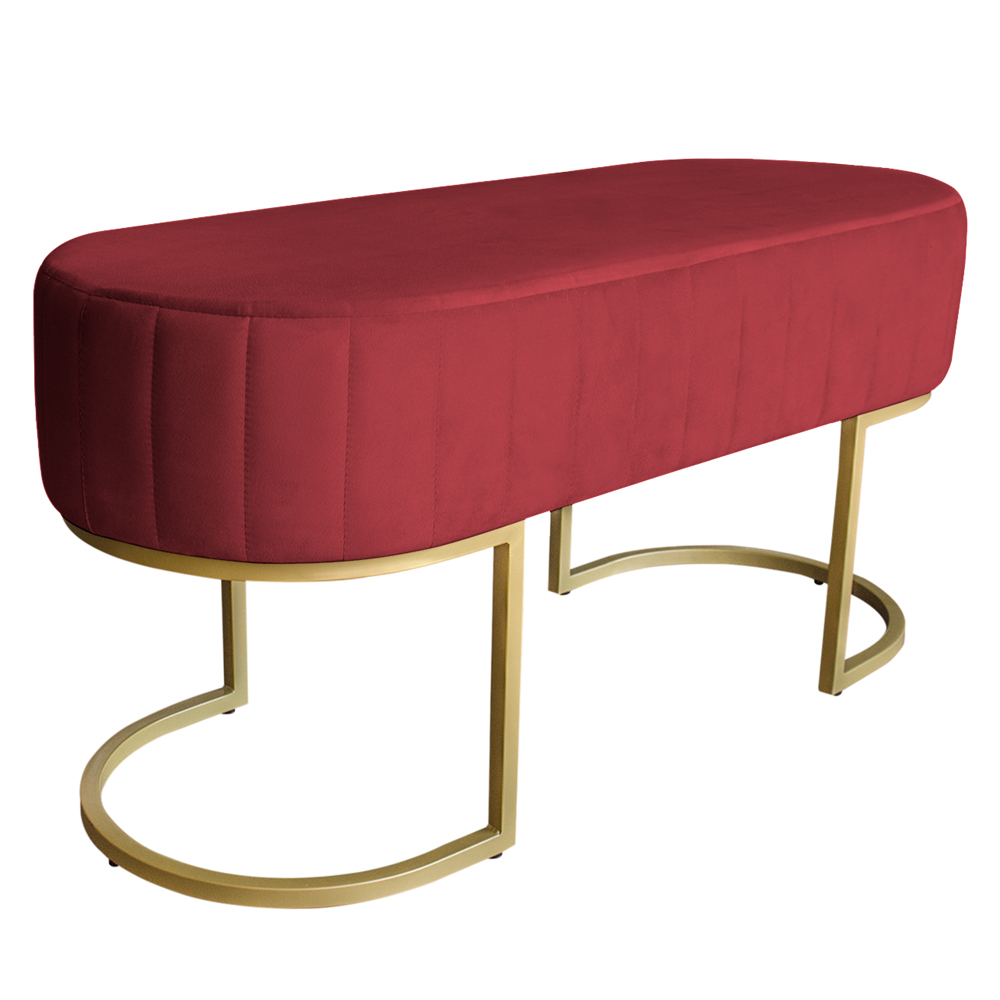 Banco Recamier Estofado Luana Base Gold Veludo Vermelho - Montanaris Decor
