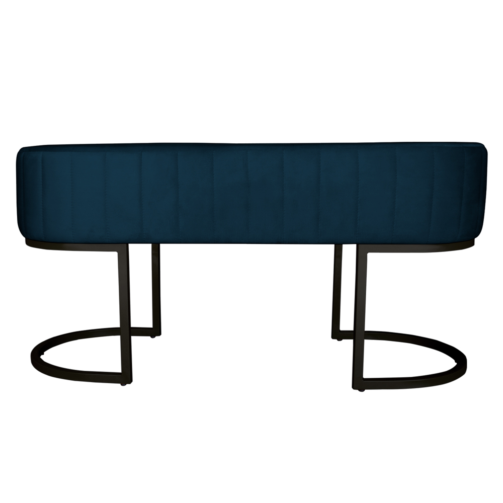 Banco Recamier Estofado Luana Base Preta Veludo Azul Marinho - Montanaris Decor