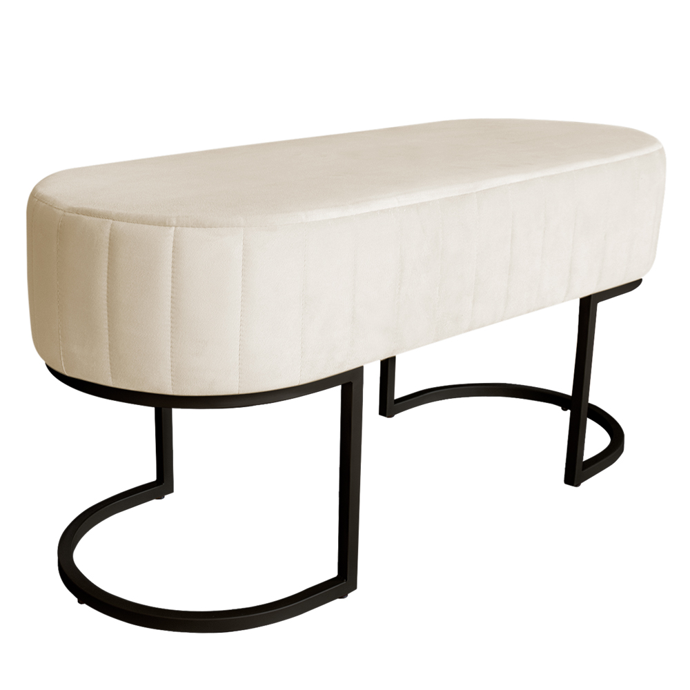Banco Recamier Estofado Luana Base Preta Veludo Bege - Montanaris Decor