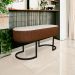 Banco Recamier Estofado Luana Base Preta Veludo Bege/Pu Caramelo - Montanaris Decor