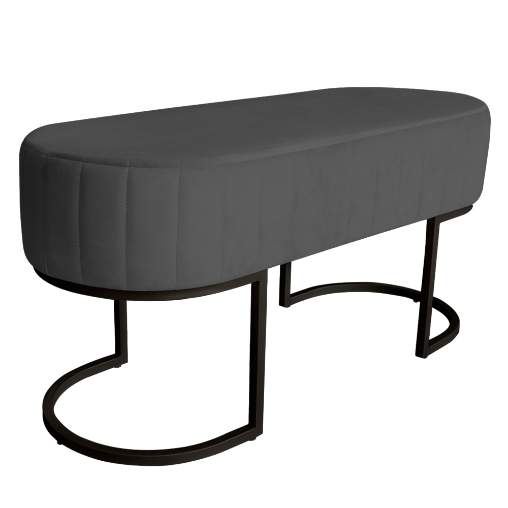 Banco Recamier Estofado Luana Base Preta Veludo Cinza - Montanaris Decor