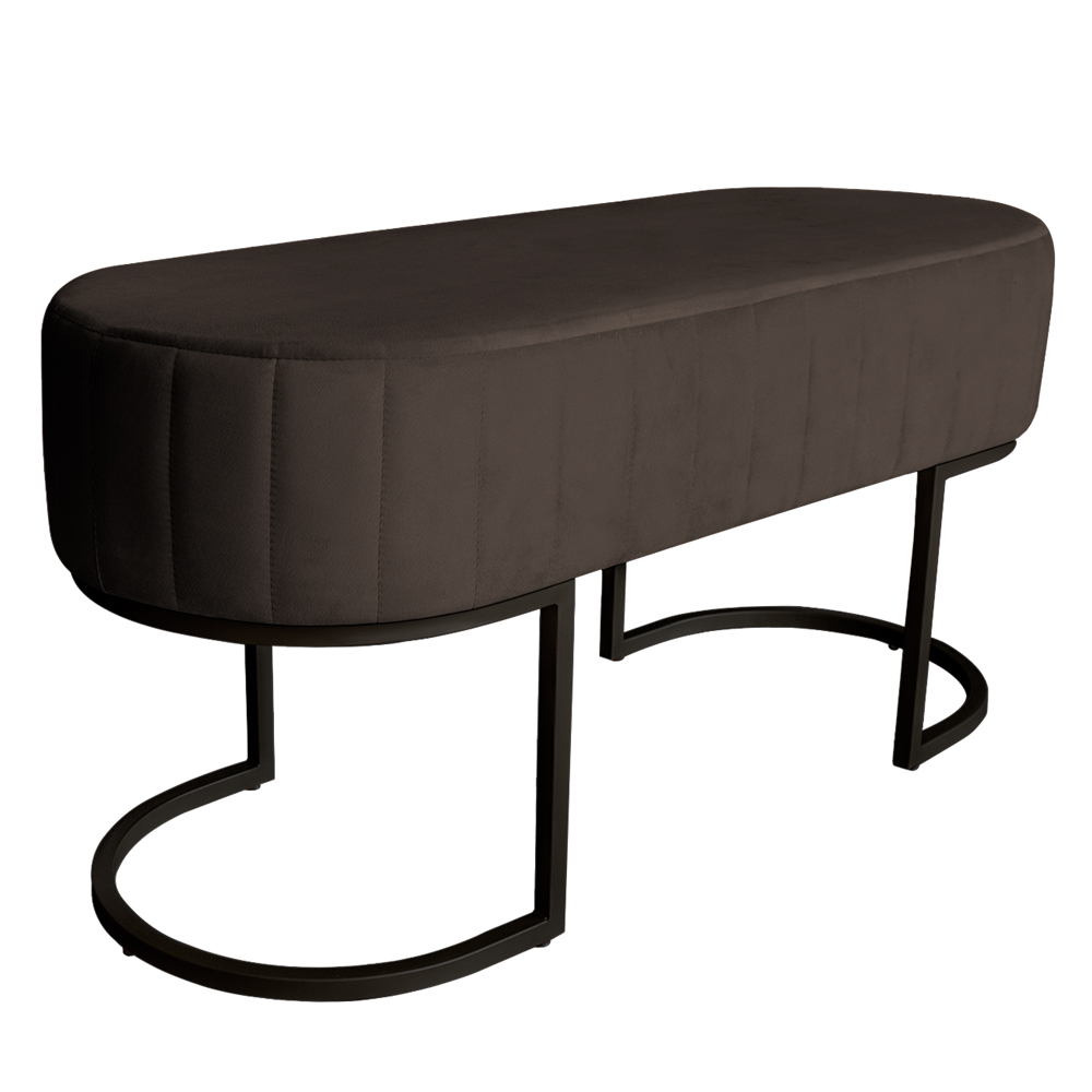 Banco Recamier Estofado Luana Base Preta Veludo Marrom - Montanaris Decor